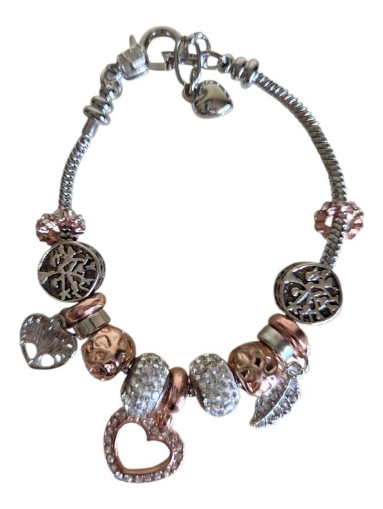 Source Unknown Jewelry - beautiful mixed-metal pandora style charm bracelet silver & rose gold tone